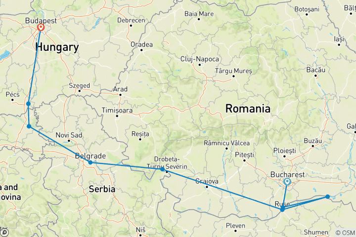 Kaart van Oost-Europa & Balkan Ontsluierd & Boedapest 2027 - 11 Dagen (van Boekarest naar Budapest)