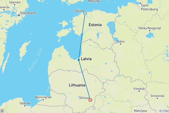 Karte von Hauptstädte des Baltikums