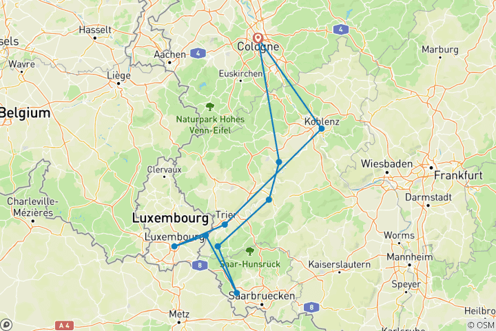 Karte von Malerische Mosel & Saar (Köln - Köln) (10 Destinationen)
