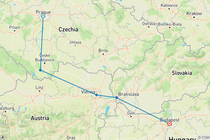 Carte du circuit Les grands classiques de l'Europe centrale : Petit groupe