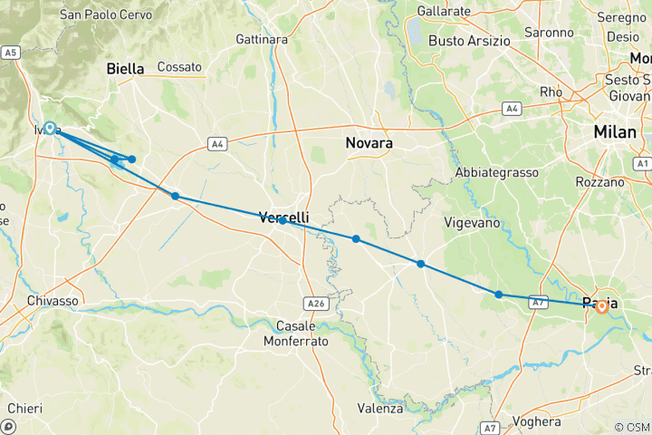 Karte von Via Francigena – von Ivrea nach Pavia (8 Tage)