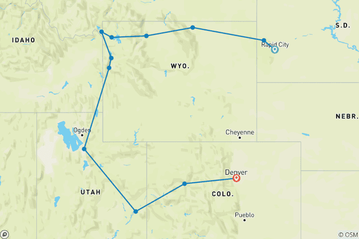 Karte von Amerikas größte Schätze mit Rapid City ab & Rocky Mountaineer Canyon Spirit Verlängerung