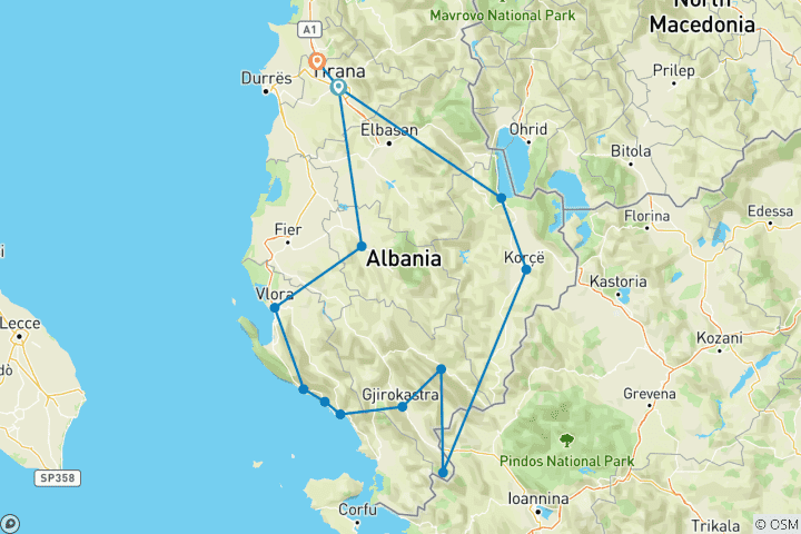Kaart van Het zuiden van Albanië in 10 dagen