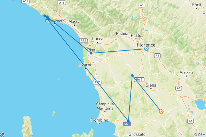 Karte von Budget Tuscany Express - 4 Tage