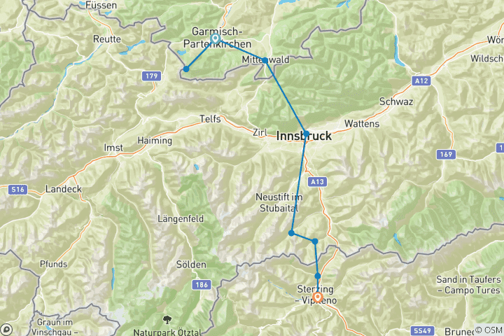 Karte von Alpenüberquerung von Garmisch nach Sterzing
