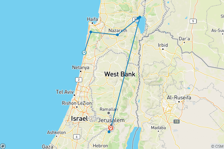 Karte von 6 Tage der Göttlichen Route: Vom See Genezareth nach Jerusalem