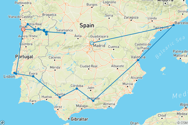 Kaart van Cruise & Rondreis: Ontdek Portugal & Spanje (2027) (Madrid naar Porto, 2027)