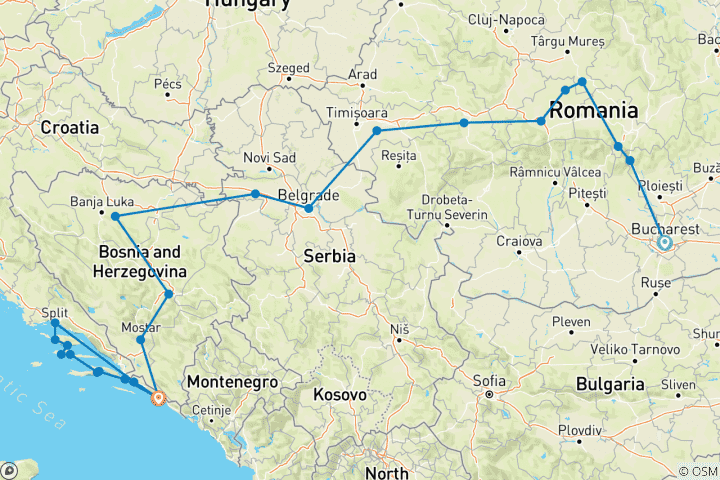 Carte du circuit Les Balkans et les îles de la côte dalmate
