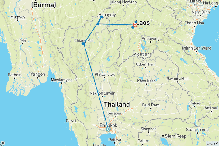 Carte du circuit Royaumes et dynasties de Thaïlande et du Laos (11 destinations)