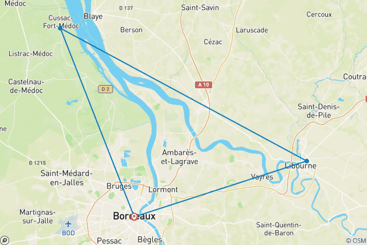 Kaart van In het hart van Baskische Terroirs: Van Bordeaux naar de wijngaarden van Médoc (haven-tot-haven cruise)