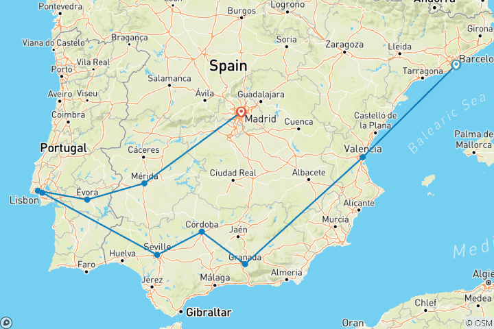 Carte du circuit L'Espagne et le Portugal avec style (petit groupe)