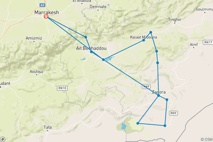 Mapa de Desde Marrakech: Aventura especial de 6 días en el desierto del Sahara y Erg Chigaga