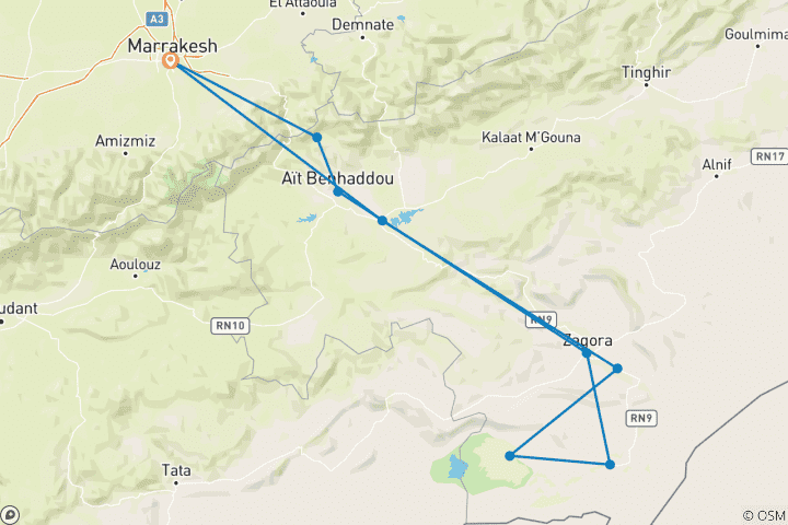 Mapa de Desde Marrakech : Viaje Privado de 5 Días al Desierto y los Oasis Experimenta la Vida Tradicional Nómada