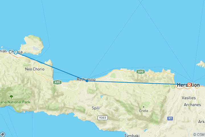 Mapa de Viaje en grupo reducido de mujeres a Creta 2026