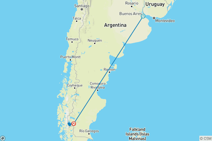 Mapa de Argentina: Buenos Aires y Calafate - 6 días