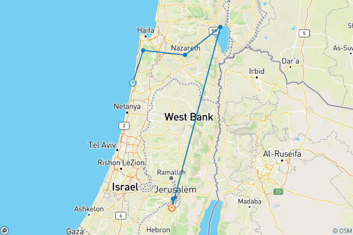 Carte du circuit 8 jours à la rencontre de l'histoire : Terre Sainte