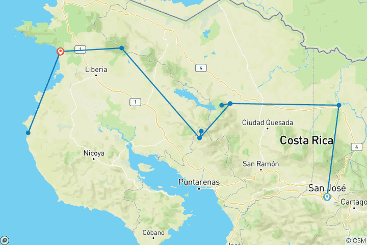 Carte du circuit Signature : Monteverde, Arenal et Guanacaste au Costa Rica National Geographic