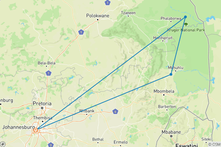 Carte du circuit Signature : Le parc national Kruger en Afrique du Sud National Geographic