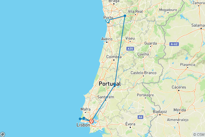Carte du circuit Signature : Porto, la vallée du Douro et Lisbonne au Portugal National Geographic