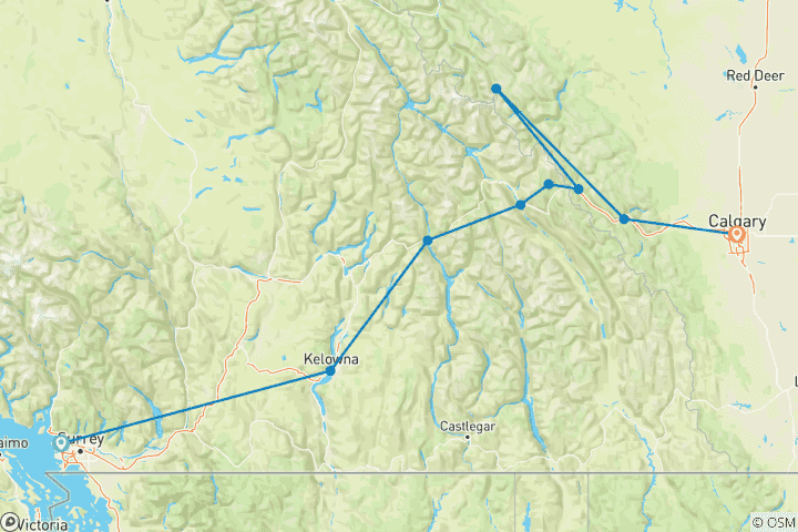Kaart van Van regenwoud naar Rockies Tour: Vancouver naar Calgary