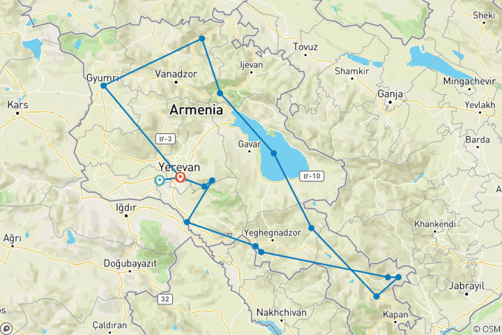 Kaart van Van zuid naar noord: 6-daags rondreispakket in Armenië