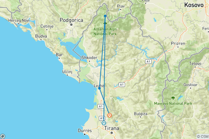Mapa de Joyas ocultas de los Alpes albaneses - 8 días de senderismo y cultura