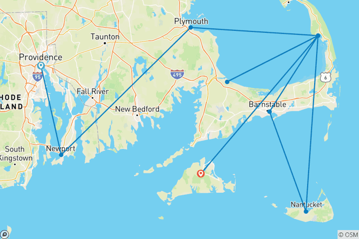 Map of Islands of New England (Providence, RI to Cape Cod, MA)