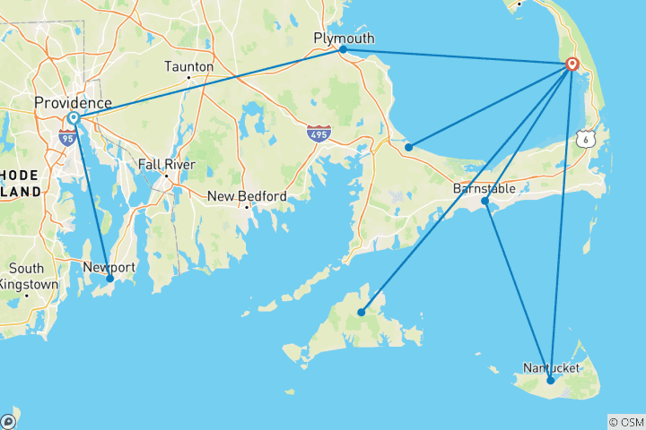 Carte du circuit Îles de la Nouvelle-Angleterre (de Providence, RI à Cape Cod, MA) (2027)