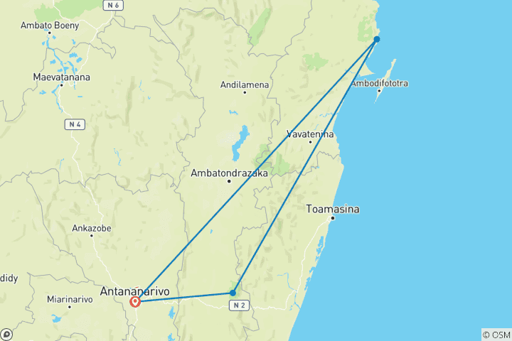 Karte von 7 Tage Madagaskar Aye-Aye & Lemuren Abenteuer