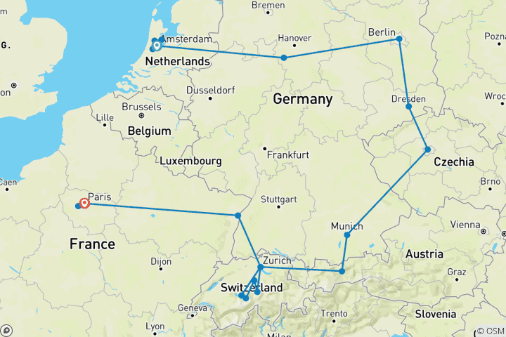Carte du circuit D'Amsterdam à Paris GO