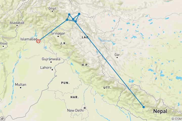 Carte du circuit Camp de base du K2 et trek Gondogoro-La