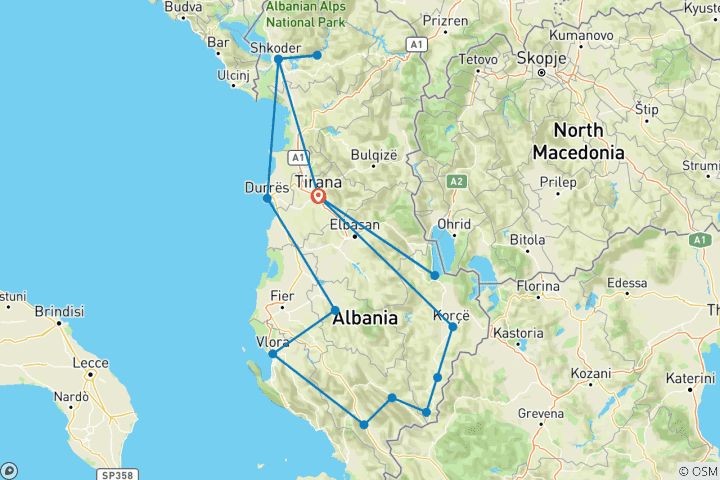 Map of Active Adventure & Culture: Albania in 11 Days