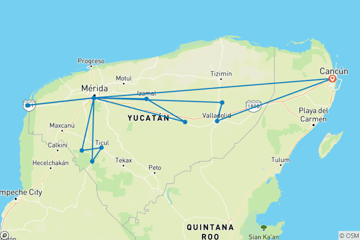Map of 5 Days in Mexico – Mayan Expeditions IV: Culture, Nature & Ancient Wonders