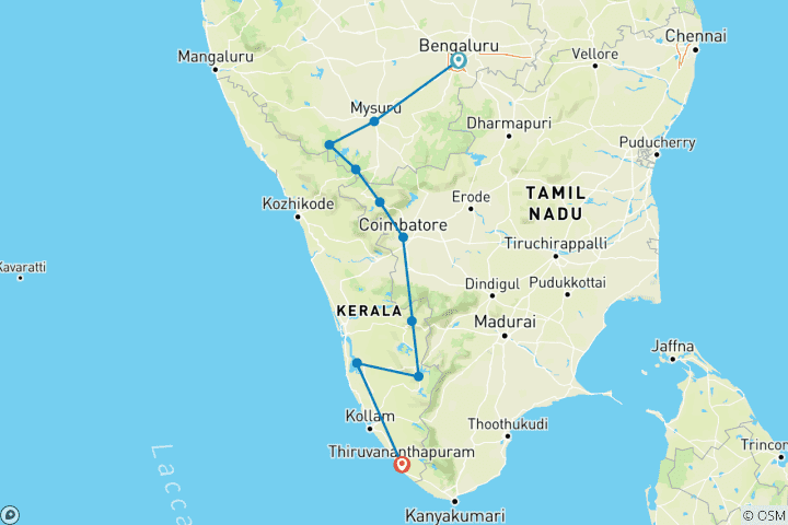 Map of Royal South India Wildlife Safari Experience — Luxury All Inclusive Tour 🐅