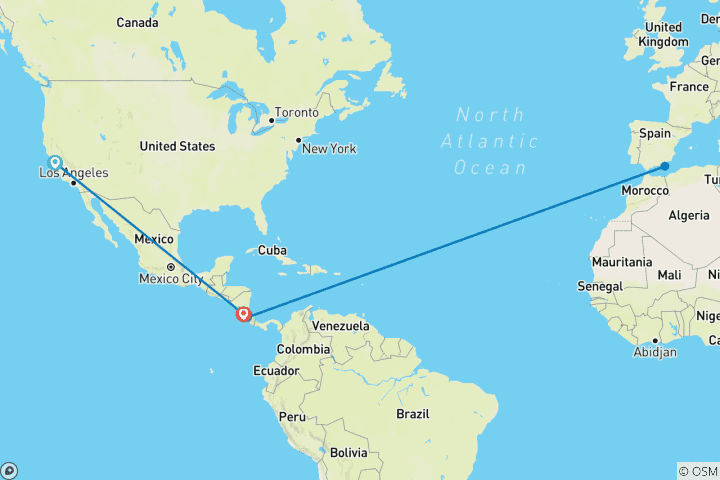 Karte von Costa Rica Rundreise - 13 Tage Pura Vida erleben und pazifischer Strand