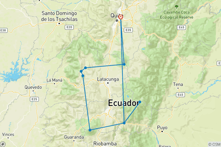 Mapa de Caminata por la Avenida de los Volcanes - 8 días