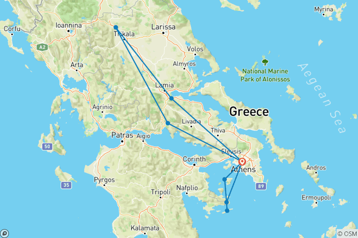 Kaart van Griekenland Express - 6 dagen