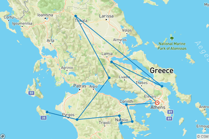 Kaart van Griekenland Hoogtepunten & Zakynthos Ontsnappen - 9 dagen