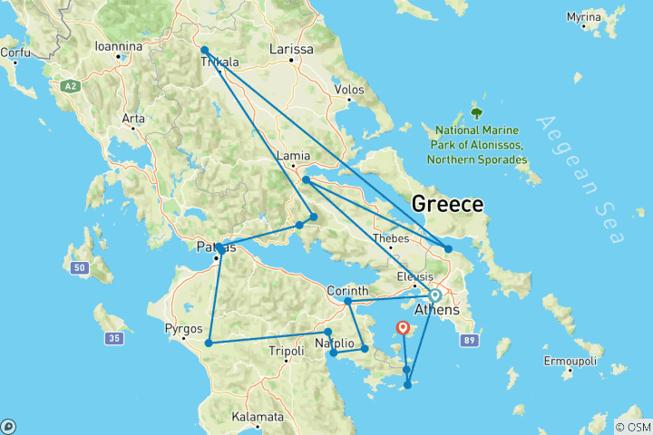 Kaart van Klassiek Griekenland & Meteora - 8 dagen