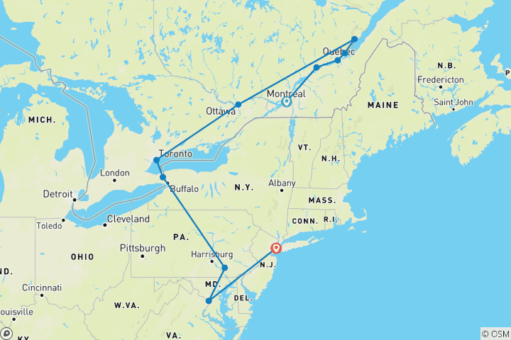 Map of Eastern Canada & USA Explorer