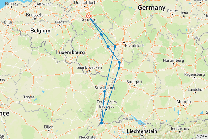Carte du circuit Croisière de la Saint-Sylvestre sur le Rhin - AMADEUS Mira (Cologne - Cologne)