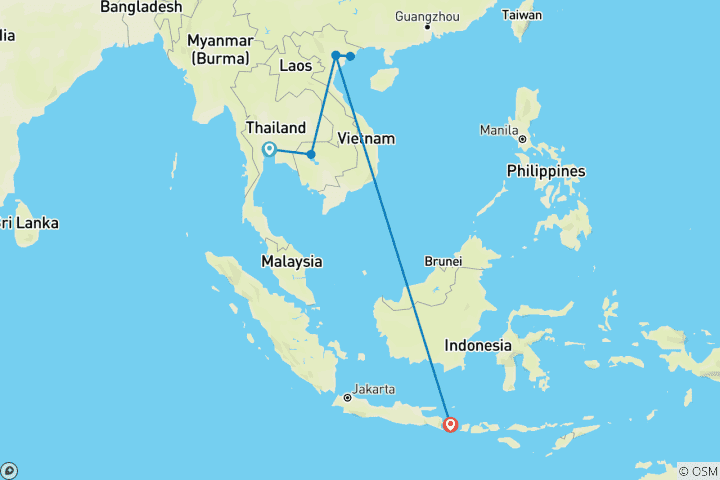 Map of Cultural Wonders & Island Luxury: Thailand, Cambodia, Vietnam & Bali with Halong Bay & 5 Star Bali Stay