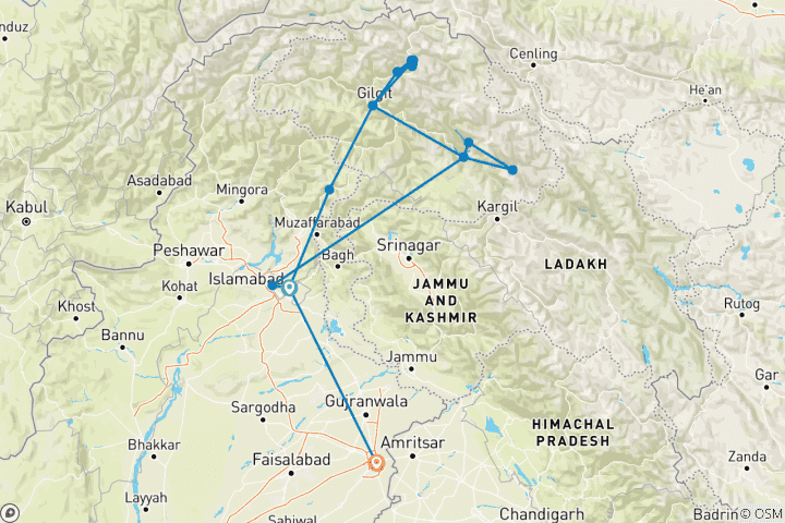 Carte du circuit Expédition au Pakistan