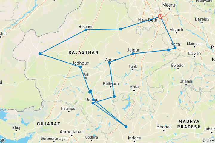 Kaart van Rajasthan Panorama Trails van G Experiences
