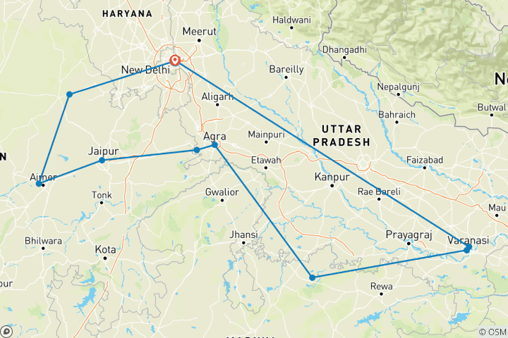 Map of Rajasthan to Spiritual Varanasi Trails By G Experiences