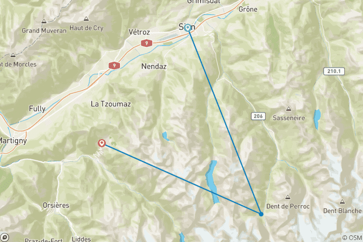 Karte von Hüttentrekking Arolla - Verbier: Die Haute Route vom Wallis (5 Tage)