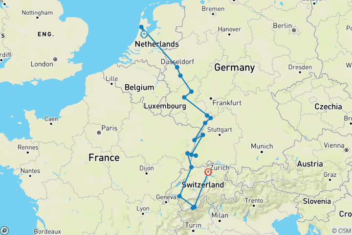 Kaart van Juwelen van de Rijn & Glacier Express 2027