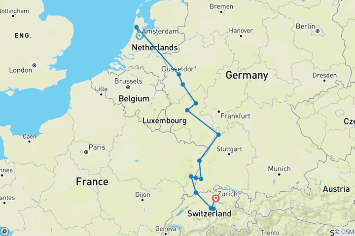 Carte du circuit Amsterdam & Joyaux du Rhin & Zurich-Lucerne 2027