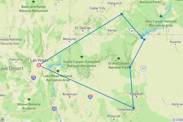 Carte du circuit Vol au-dessus des Canyons - 3 jours