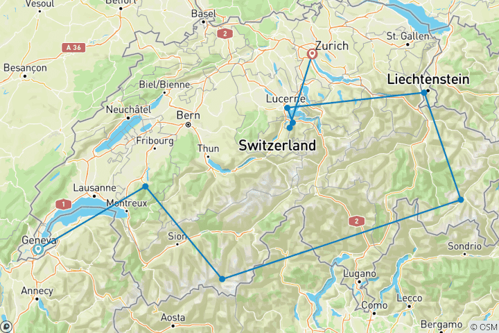 Kaart van Majestueus Zwitserland (Intra Tour Luchttax Zürich naar München)